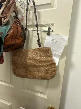 Vintage Woven Wheat Straw Shoulder Bag with Wooden Bead Accents